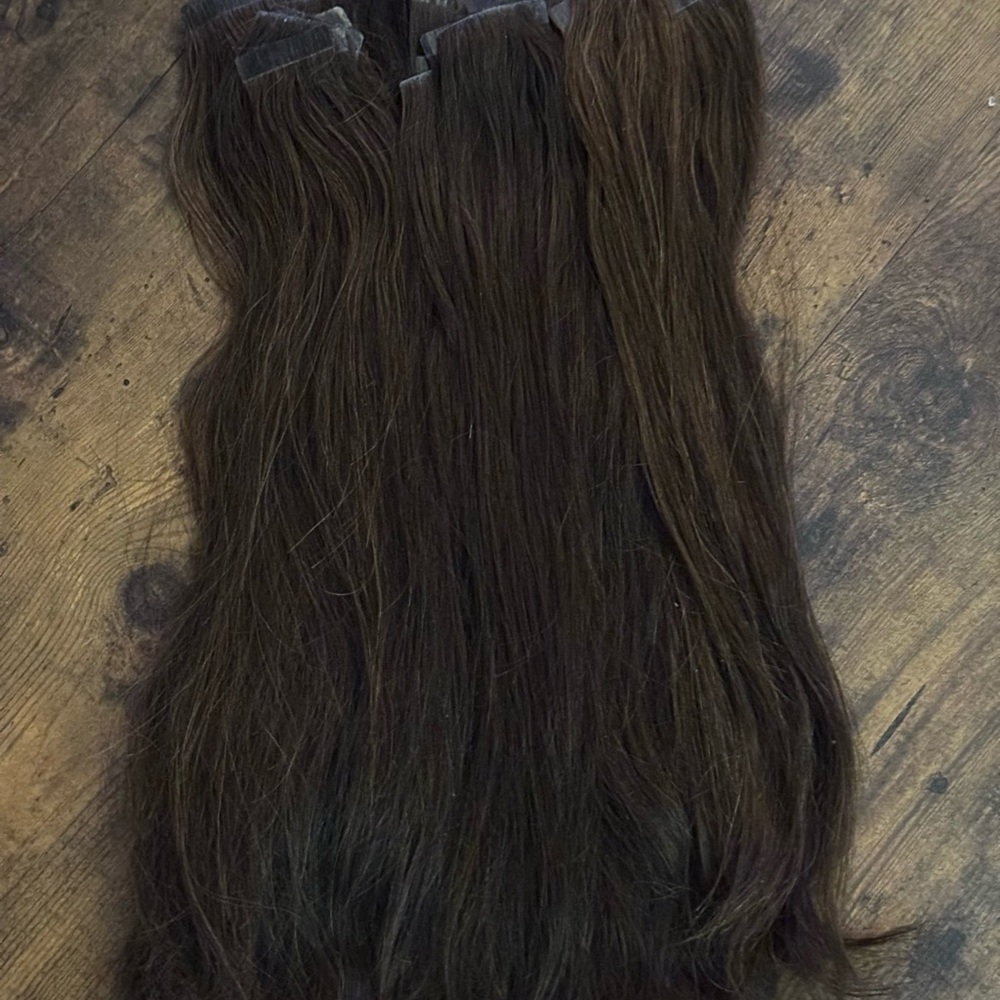 14-inch dark brown tape-in extensions (real hair!)